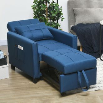 HOMCOM Folding Chair Bed, Fold Out Bed with Pillow & Side Pockets in Blue