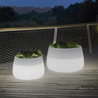 OEM Camelia 80 Macetero Redondo Con Luz Para Plantas Y Flores Muy Resistente. Carga Solar Y Bater&iacute;a Recargable. Luz Rgb Y Hecho De Polietileno En Espa&ntilde;a