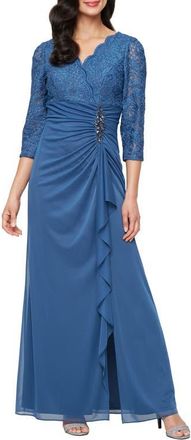 Alex Evenings Sequin Embroidery Empire Waist Gown in Wedgewood at Nordstrom, Size 10P
