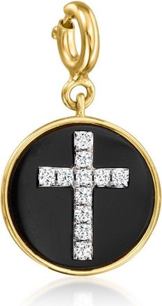 Ross-Simons Lab-Grown Diamond Cross Charm With Black Agate in 18kt Gold Over Sterling