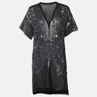 Roberto Cavalli Roberto Cavallli Black Sequined Silk Mini Shift Dress