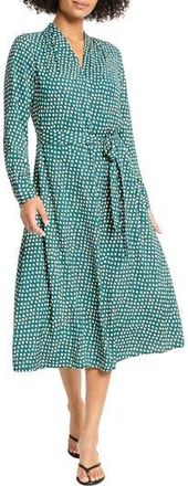 Nic+Zoe Olivia Shadow Dot Long Sleeve Faux Wrap Dress in Green Multi at Nordstrom Rack, Size X-Large