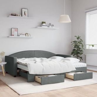 vidaXL Daybed with Trundle and Drawers Dark Grey 90x190 cm Fabric vidaXL