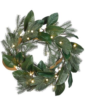 National Tree Company 24in Magnolia Mix Pine Wreath with LED Lights