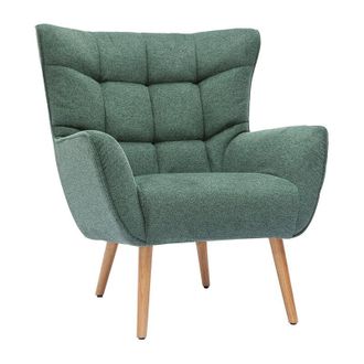 Miliboo Miliboo - Sill&oacute;n N&oacute;rdico Con Tejido Efecto Aterciopelado Texturizado Verde Oscuro Y Madera De Caucho Maciza Avery