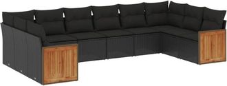 vidaXL Vidaxl - Set De Sof&aacute;s De Jard&iacute;n 10 Pzas Cojines Rat&aacute;n Sint&eacute;tico Negro
