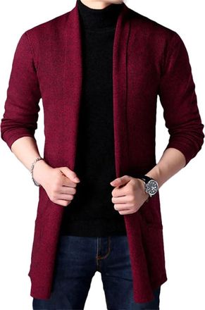 Generic Sweater Coats Mens Slim Long Solid Color Knitted Jacket Mens Casual Sweater Cardigan Red Asia M 52 to 57kg