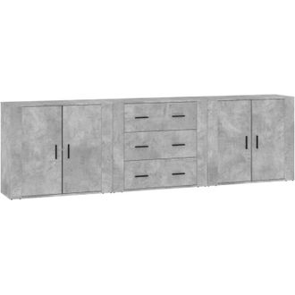 vidaXL Vidaxl - Aparadores 3 Piezas Madera Contrachapada Gris Cemento