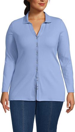 Lands End Long Sleeve Polished Rib Button Through Tunic Shirt in Light Sea Blue at Nordstrom, Size 1 X