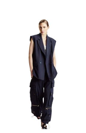 Cynthia Rowley Oversized Double Breasted Vest in Navy at Nordstrom, Size Large