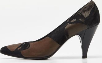 Casadei Black/brown Printed Nubuck Leather Pointed Toe Pumps