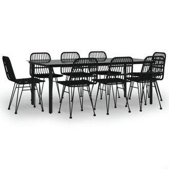 Berkfield Home 9 Piece Garden Dining Set Black Poly Rattan