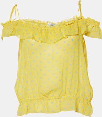Moschino Cheap And Chic Yellow Polka Dot Printed Silk Ruffle Detail Top