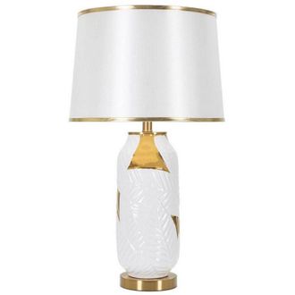 Dmora Dmora - L&aacute;mpara De Mesa Trompe, Luz De Escritorio, Luz De Oficina, L&aacute;mpara De Trabajo, 40x40 H70 Cm, Blanco Y Oro