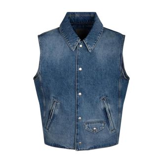 Givenchy Jassen, Heren, Blauw, L, Denim, Indigo Blue Denim Vest Jacket