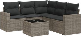 vidaXL Vidaxl - Set De Muebles De Jard&iacute;n 6 Pzas Y Cojines Rat&aacute;n Sint&eacute;tico Gris