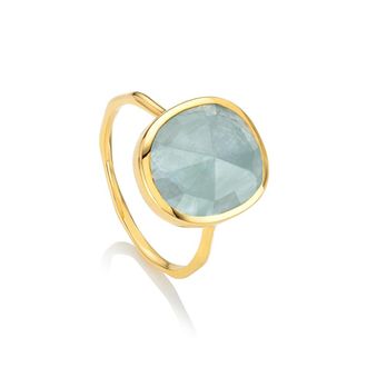 Monica Vinader Siren Aquamarine Medium Stacking Ring, Gold Vermeil on Silver