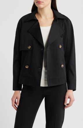 Anne Klein Short Double Breasted Cotton Blend Trench Coat in Anne Black at Nordstrom, Size Xx-Small