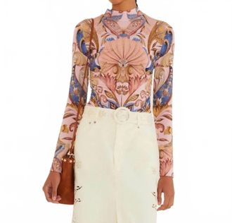 Farm Rio Sea Garden Jersey Top In Soft Pink