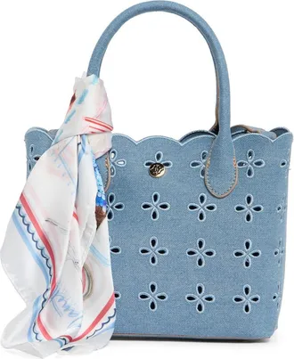 Nanette Lepore Eyelet Embroidered Denim Satchel in Blue Jeans /Americana Scarf at Nordstrom Rack