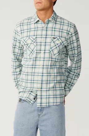 Rip Curl Check Cotton Button-Up Shirt in Bone at Nordstrom, Size Large