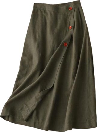 Generic Linen Midi Skirt with Pockets,Linen Midi Skirts for Women,Linen Skirts for Women,Linen Skirt (Dark Green,2XL)