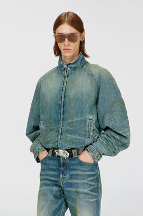 Diesel Padded jacket in dirty-effect creased denim - Denim Jackets - Man - Blue
