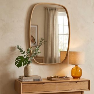 Dmora Espejo Serrenti, Forma Ovalada, Pared, Estructura Transparente, 62x88h Cm, Roble Marr&oacute;n