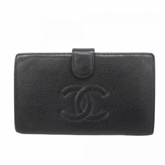 Chanel Black Grained Calfskin Long Wallet (Bi-Fold) (Pre-Owned)
