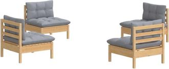 vidaXL Vidaxl - Juego De Muebles De Jard&iacute;n 4 Pzas Y Cojines Madera Pino Gris