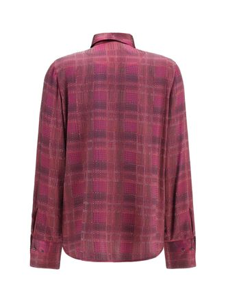 Ermanno Scervino Crystal-Embellished Check Satin Shirt - Red