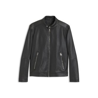 BOSS Grained leather jacket with logo trim