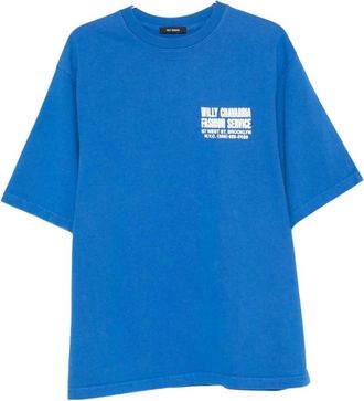 Willy Chavarria Tops, Heren, Blauw, L, Katoen, Logo-Print Katoenen Jersey T-shirt