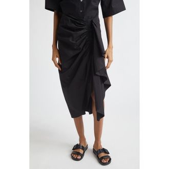 Michael Kors Ruched Cotton Poplin Pareo Skirt in Black at Nordstrom, Size 12