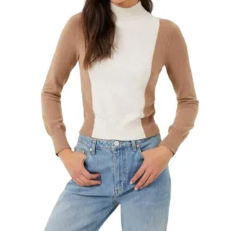 French Connection Libby Color Block Jumper Top In Camel/oat