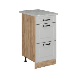 Vicco Mueble Bajo De Cocina R-line, Blanco Casa De Campo, 40 Cm Con Cajones, M&aacute;rmol Ap Vicco