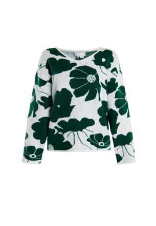 Usha Gebreide trui Dames Wit Groen