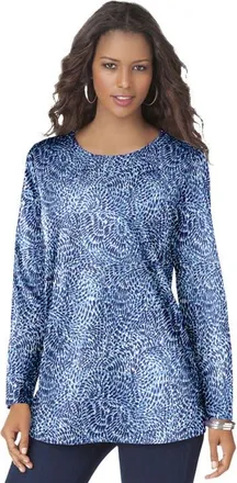Roaman's Plus Size Ultimate Cotton Crewneck Long Sleeve Tee in Sky Swirly Texture at Nordstrom, Size Large
