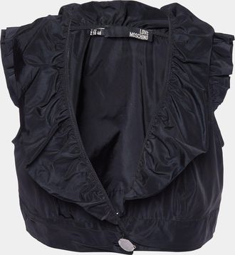 Love Moschino Black Synthetic Ruffled Sleeveless Cropped Shrug