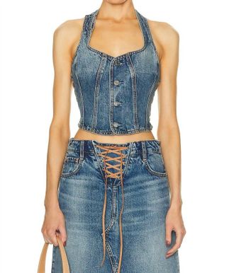 GRLFRND Phoebe Laced Halter Top In Nashville Suede