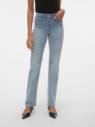 Vero Moda Straight-Jeans VERO MODA VMFLASH MR STRAIGHT JNS LI3102 GA NOOS, Damen, Gr. L (40), L&auml;nge 34, blau (light blau denim), Denim/Jeans, Obermaterial: 89% 