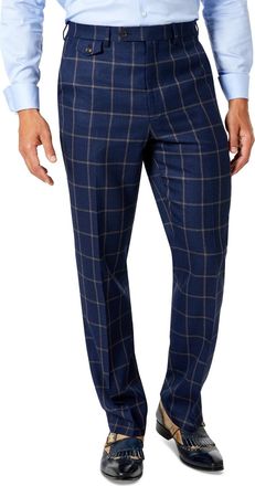 Tayion Collection Mens Classic Fit Wool Suit Pants - Windowpane Pattern