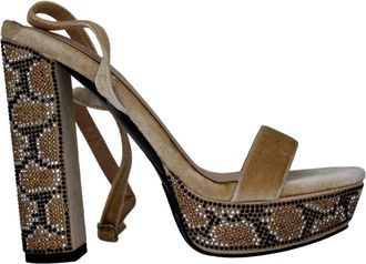 Rag & Co. Rag & Co Zircon Rhinestone Patterned High Heel Sandals Brown RCSH3843 Womens