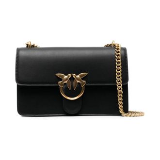 Pinko Zwarte Leren Schoudertas met Ketting - Dames - Schoudertassen - Zwart - ONE Size - Leer - Tassen