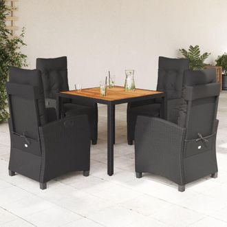 vidaXL Set De Muebles Jard&iacute;n 5 Pzas Con Cojines Rat&aacute;n Sint&eacute;tico Negro Vidaxl