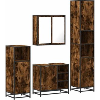 vidaXL Vidaxl - Set De Muebles Ba&ntilde;o 4 Pzas Madera Contrachapada Roble Ahumado