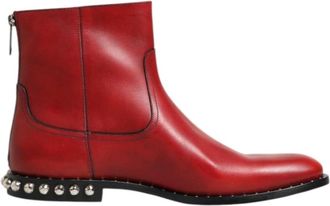 Dolce & Gabbana Rode Studded Chelsea Enkellaarzen - Heren - Enkellaarsjes - Rood - 44 EU - Schoenen