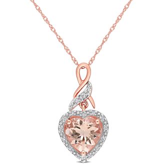 Mimi & Max Halo Diamond and Heart Shaped Morganite Pendant with Chain in 10k Rose Gold