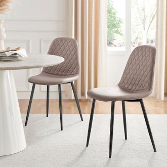 Furniturebox 2x Corona Black Leg Faux Leather Dining Chair in Beige