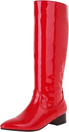 Generic Women Pointed Toe Knee High Boots Chunky Heel Winter Casual Office Pu Leather Boot